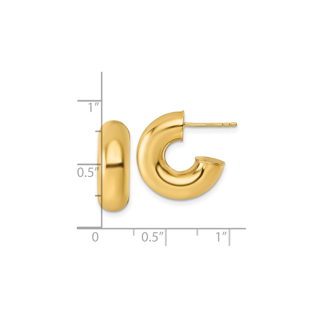 14k Yellow Gold Hoop Earrings, Puffed Rounded Lightweight Design, High Polish Finish for Women
