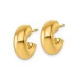14k Yellow Gold Puffed Hoop Stud Earrings, High Polish, Modern Rounded, Lightweight, Minimalist Style