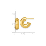 14k Yellow Gold Puffed Hoop Stud Earrings, High Polish, Modern Rounded, Lightweight, Minimalist Style