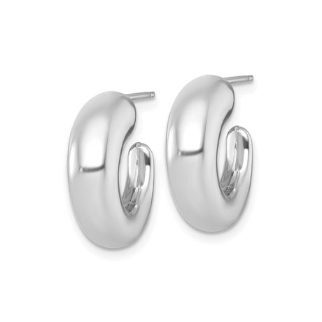 14k White Gold Hoop Earrings, Chunky Polished Dome Huggie Style, Minimalist Modern Design