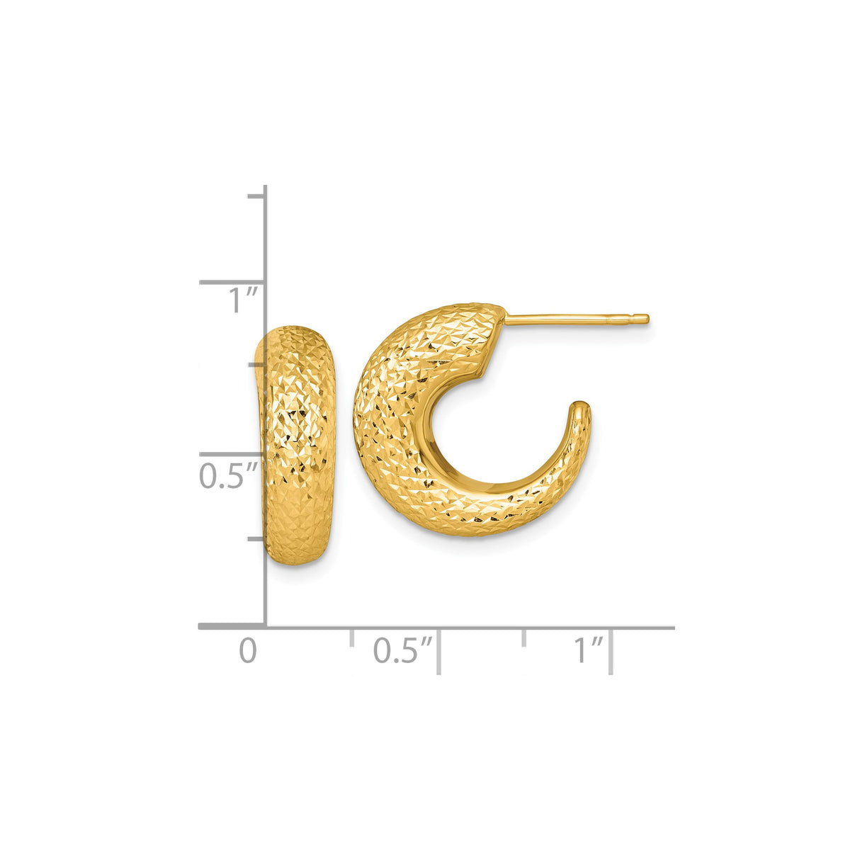 14k Yellow Gold Textured Crescent Hoop Earrings, Diamond Cut Modern Design for Women