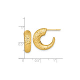 14k Yellow Gold Textured Crescent Hoop Earrings, Diamond Cut Modern Design for Women