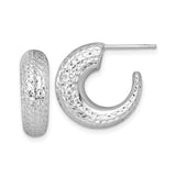 14k White Gold Hoop Earrings, Textured Diamond Cut Half Hoops, Chunky C-Hoop Design