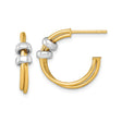 14k Two-Tone Gold Hoop Earrings with Double Hoop Design and Polished White Gold Beads