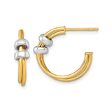 14k Two-Tone Gold Hoop Earrings with Double Hoop Design and Polished White Gold Beads