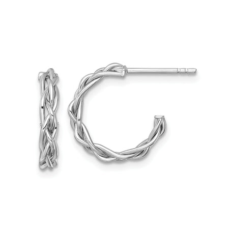 14k Yellow Gold Braided Hoop Earrings with Rhodium, Twisted Mixed Metal Design for Women