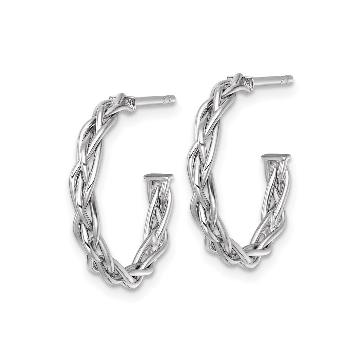 14k Yellow Gold Earrings, Twisted Braided Hoop Design with Rhodium Accents