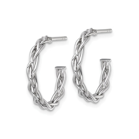 14k Yellow Gold Earrings, Twisted Braided Hoop Design with Rhodium Accents
