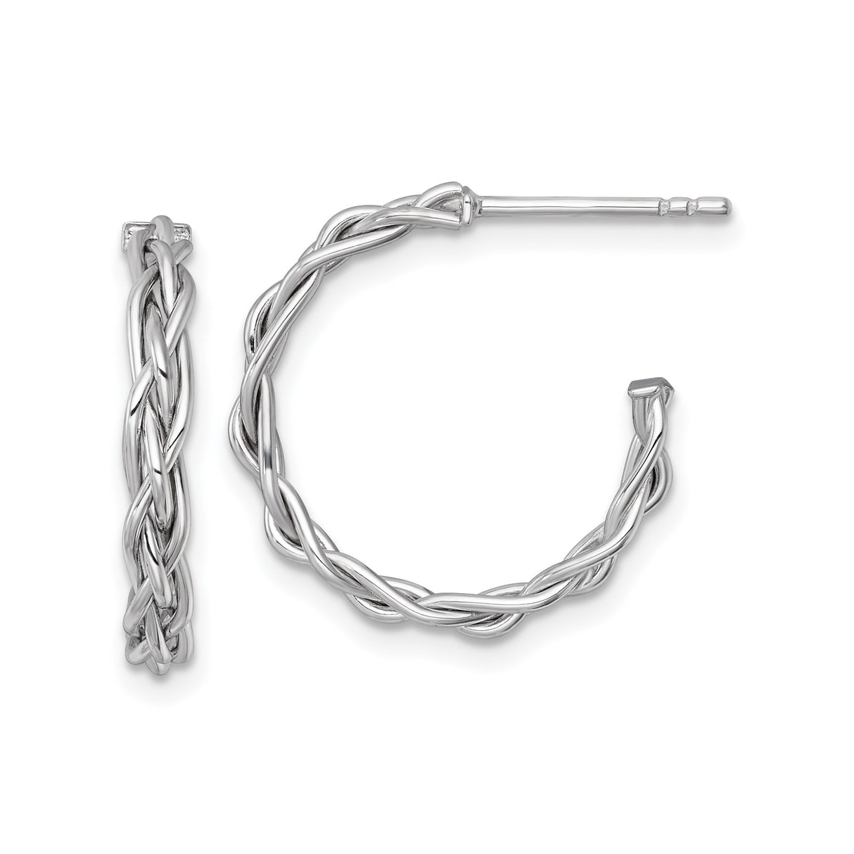 14k Yellow Gold Earrings, Twisted Braided Hoop Design with Rhodium Accents