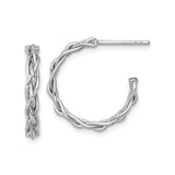 14k Yellow Gold Earrings, Twisted Braided Hoop Design with Rhodium Accents