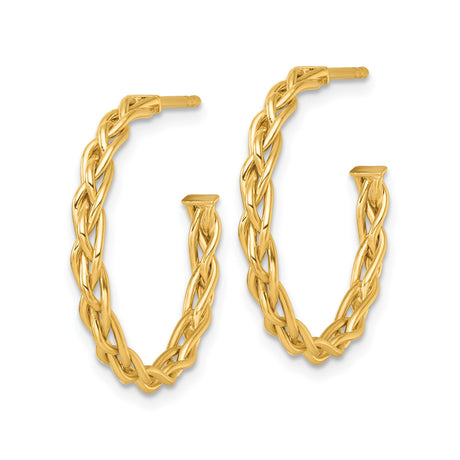 14k Yellow Gold Hoop Earrings with Braided Woven Design for Women