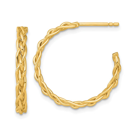 14k Yellow Gold Hoop Earrings with Braided Woven Design for Women