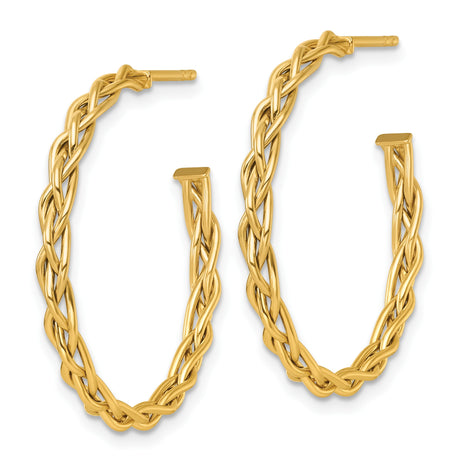 14k Yellow Gold Hoop Earrings with Twisted Braided Interwoven Design for Women