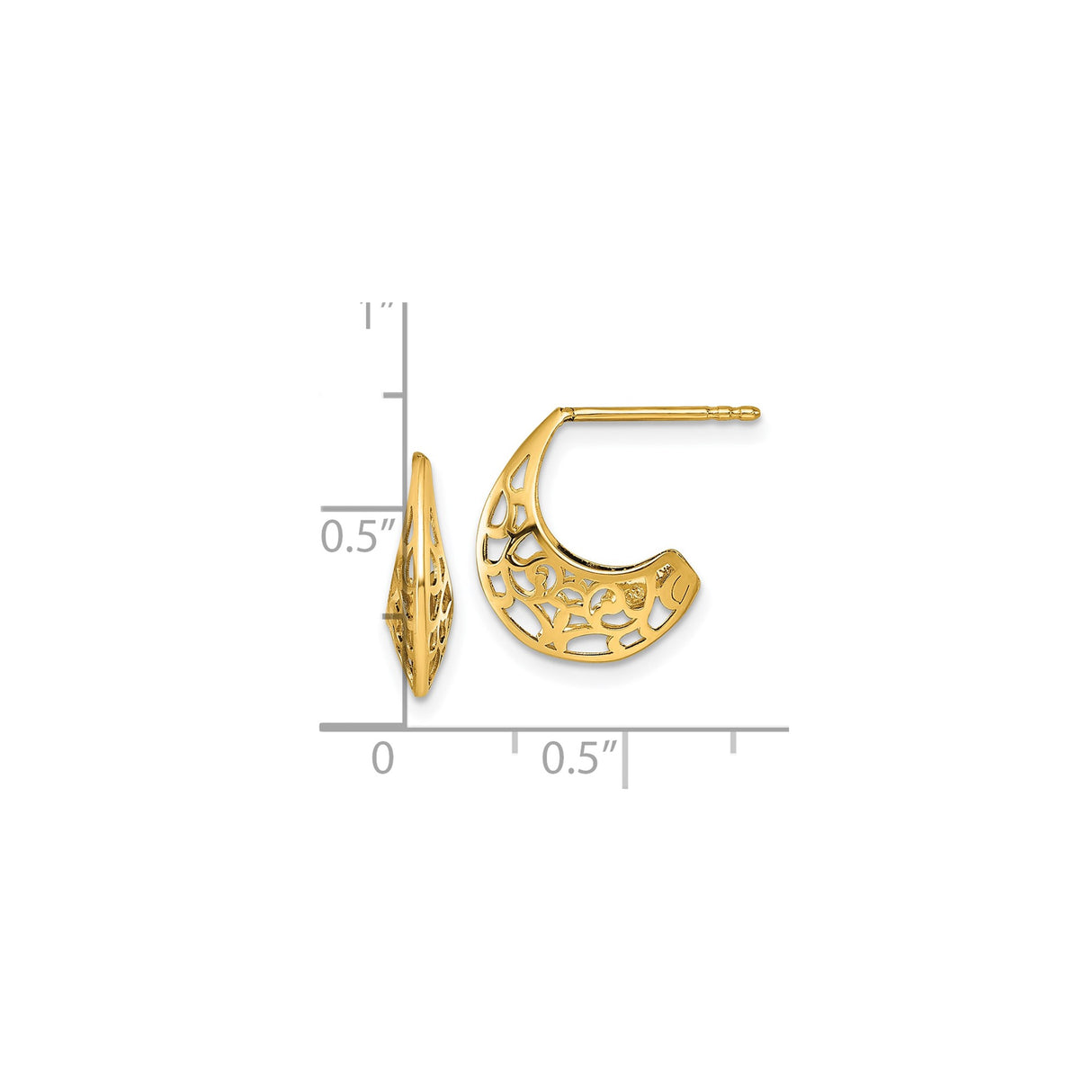 14k Yellow Gold Hoop Earrings with Openwork Filigree Scroll Pattern, Boho Chic Style for Women