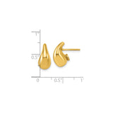 14k Yellow Gold Teardrop Stud Earrings, Modern Abstract Smooth Polished Design for Women