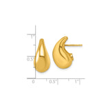 14k Yellow Gold Teardrop Stud Earrings, Polished Minimalist Organic Design for Women