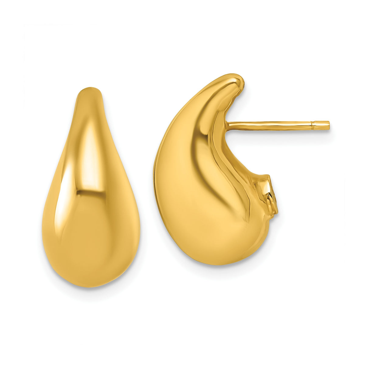 14k Yellow Gold Teardrop Stud Earrings, Polished Minimalist Organic Design for Women