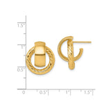 14k Yellow Gold Rope Circle Stud Earrings, Twisted Polished Design for Women