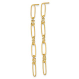 14k Yellow Gold Dangle Earrings with Elongated Oval and Textured Chain Links, Minimalist Design