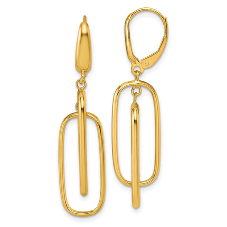 14k Yellow Gold Dangle Earrings with Interlocking Oval Drops, Polished Finish, Leverback Closures