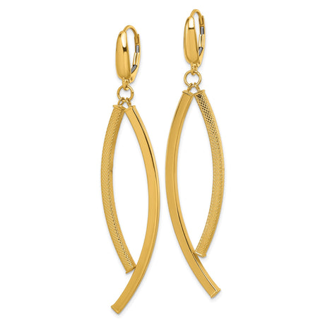 14k Yellow Gold Dangle Earrings with Open Marquise Design, Textured and Polished Finish