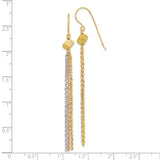 14k Yellow Gold Dangle Earrings with Tri Color Tassel Chains and Hammered Accent