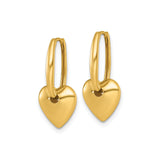 14k Yellow Gold Dangle Heart Hoop Earrings with Polished Charm Symbolizing Love and Affection