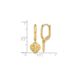 14k Yellow Gold Heart Dangle Earrings with Diamond Cut Textured Charm Leverback Design