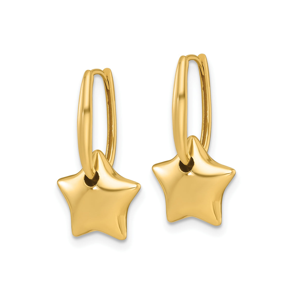 14k Yellow Gold Star Dangle Earrings with Polished Five-Point Star Charm, Minimalist Celestial Design