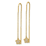 14k Yellow Gold Threader Earrings with Mother of Pearl, Flower and Sandal Charms, Boho Beach Style