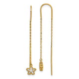 14k Yellow Gold Threader Earrings with Mother of Pearl, Flower and Sandal Charms, Boho Beach Style