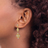 14k Yellow Gold Dangle Earrings with Rhodium, Filigree Floral and Starburst Design