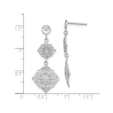 14k White Gold Dangle Earrings, Filigree Floral Drop with Starburst Accents, Vintage Inspired