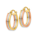 14k Tri-Color Gold Hoop Earrings with Intertwined Yellow, White, and Rose Gold Bands
