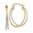 14k Two-Tone Gold Hoop Earrings with Twisted Oval Polished Design for Women