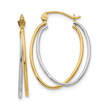 14k Two-Tone Gold Hoop Earrings with Twisted Oval Polished Design for Women