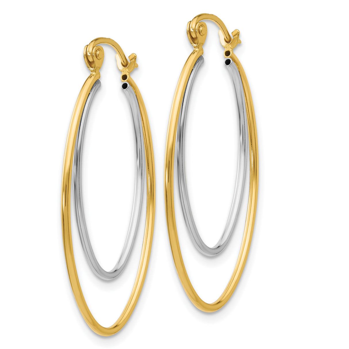 14k Yellow Gold Oval Hoop Earrings, Two-Tone Double Oval Design, Polished Finish