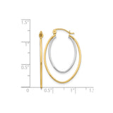 14k Yellow Gold Oval Hoop Earrings, Two-Tone Double Oval Design, Polished Finish