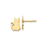 14k Yellow Gold Cat Stud Earrings with Polished Sitting Silhouette and Curved Tail