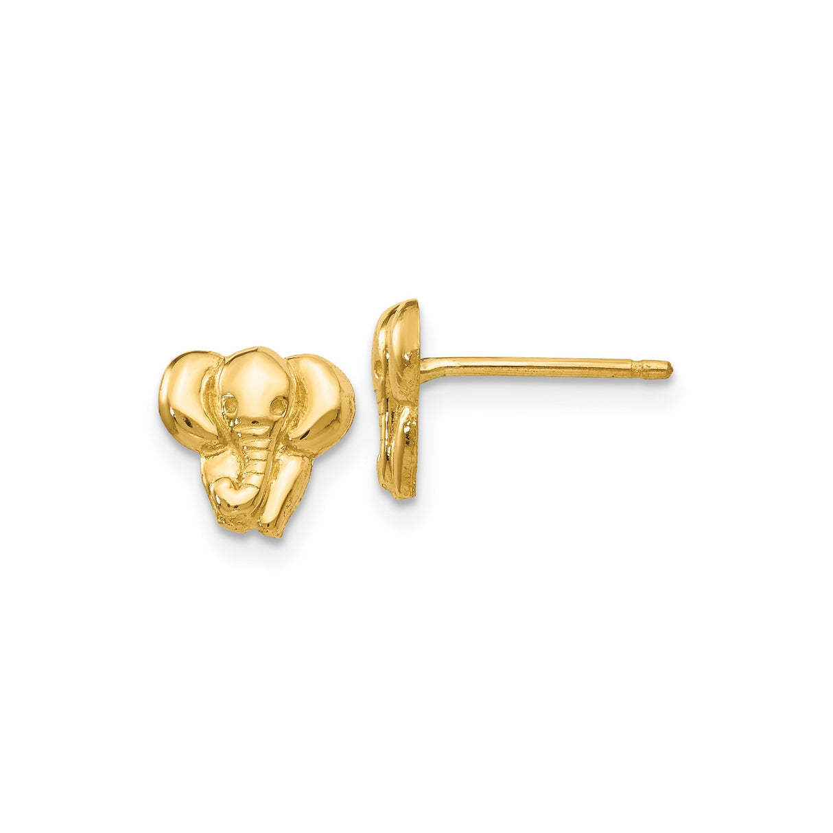 14k Yellow Gold Elephant Stud Earrings with Detailed Elephant Head Design