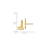 14k Yellow Gold Lighthouse Stud Earrings, Coastal Nautical Theme Jewelry for Women