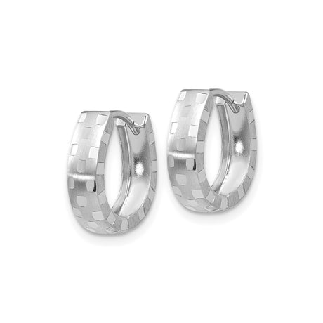 14k White Gold Hoop Earrings with Polished Satin Finish and Checkered Pattern