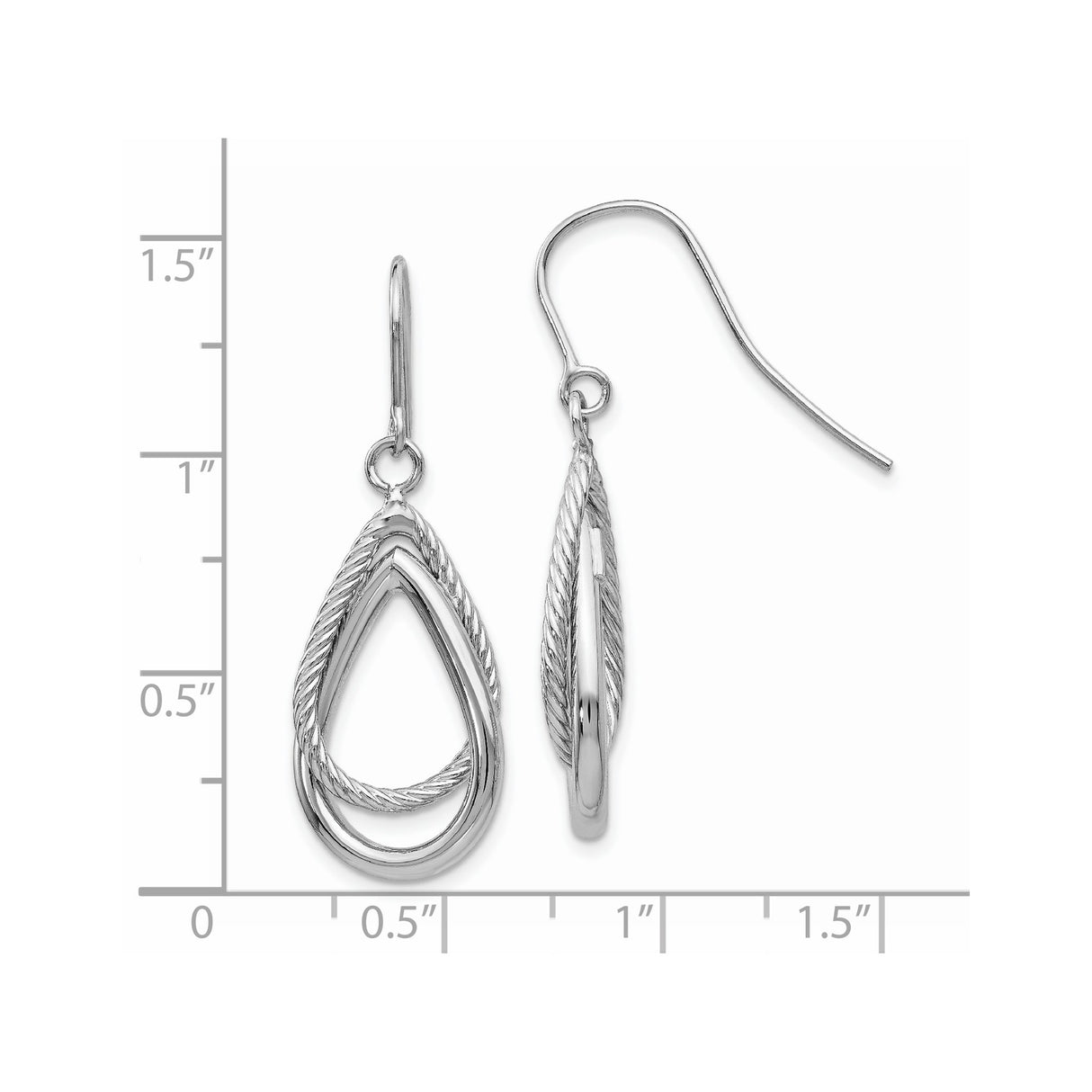 14k White Gold Dangle Earrings with Twisted Rope Teardrop Design and Intertwined Loops