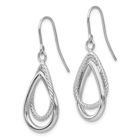 14k White Gold Dangle Earrings with Twisted Rope Teardrop Design and Intertwined Loops
