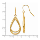 14k Yellow Gold Teardrop Dangle Earrings with Twisted Rope and Polished Dual Layer Design