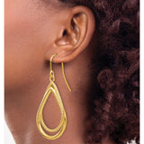 14k Yellow Gold Teardrop Dangle Earrings with Twisted Rope and Polished Dual Layer Design