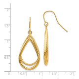 14k Yellow Gold Teardrop Dangle Earrings with Twisted Rope and Polished Dual Layer Design
