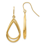 14k Yellow Gold Teardrop Dangle Earrings with Twisted Rope and Polished Dual Layer Design