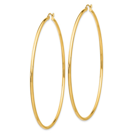 14k Yellow Gold Hoop Earrings, Large Polished Round Design, Lightweight Statement Style for Women