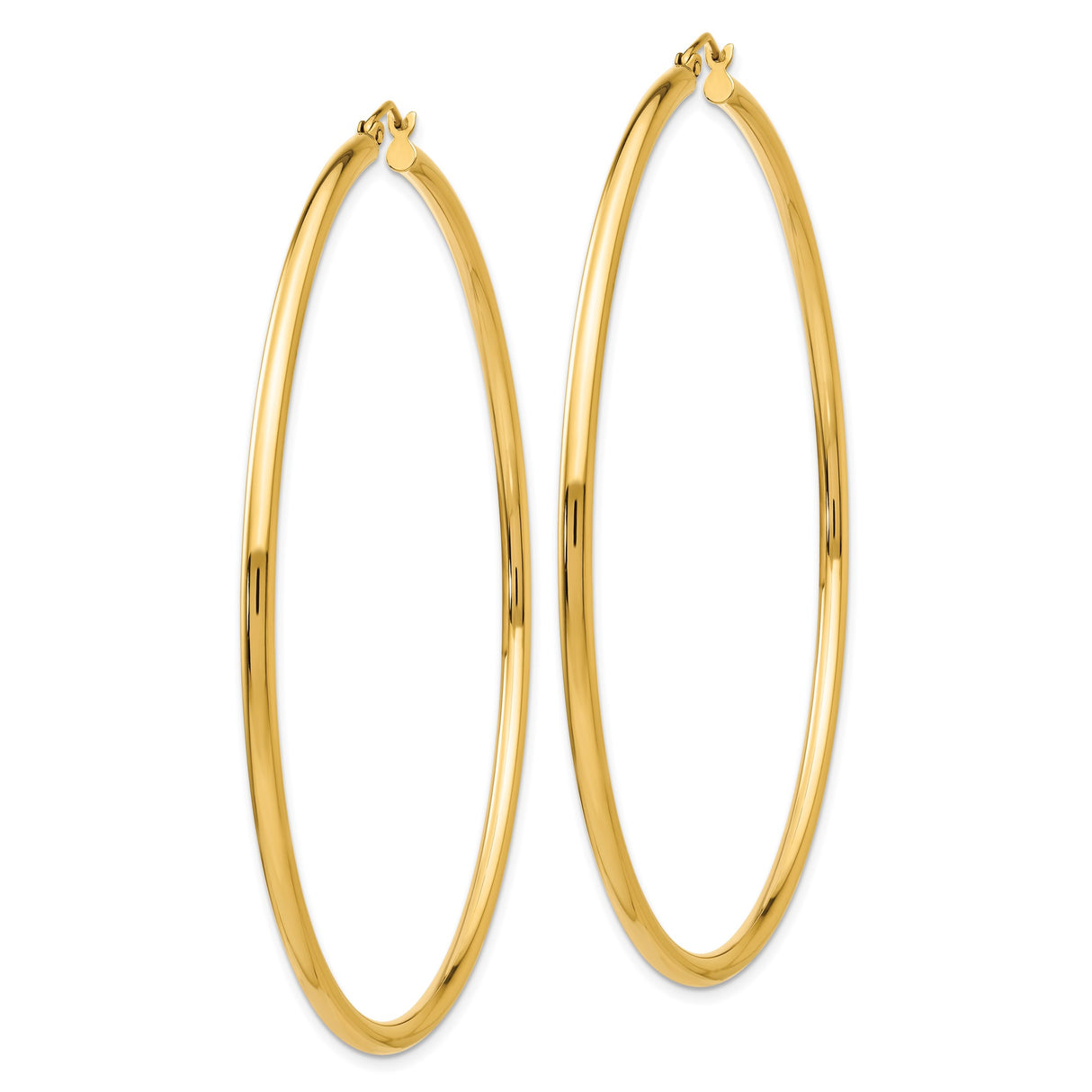 14k Yellow Gold Hoop Earrings, Classic Round Design with Polished Finish, Medium Size Latch Back Hoops
